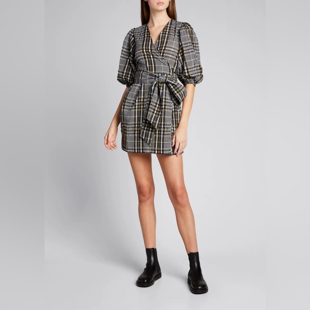 Ganni Plaid Puff Sleeve Dress